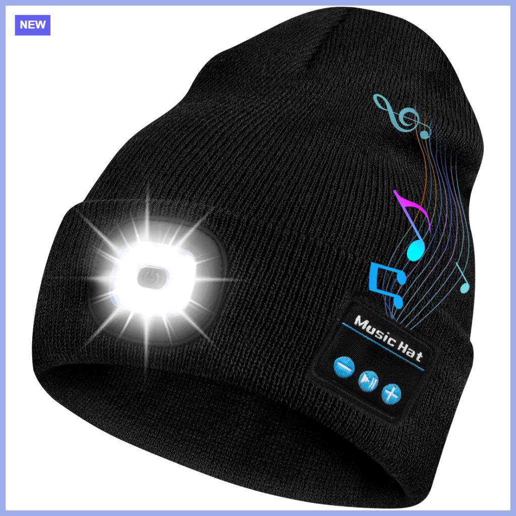 Bluetooth Beanie Hat With Led Headlight And Built-In Speakers